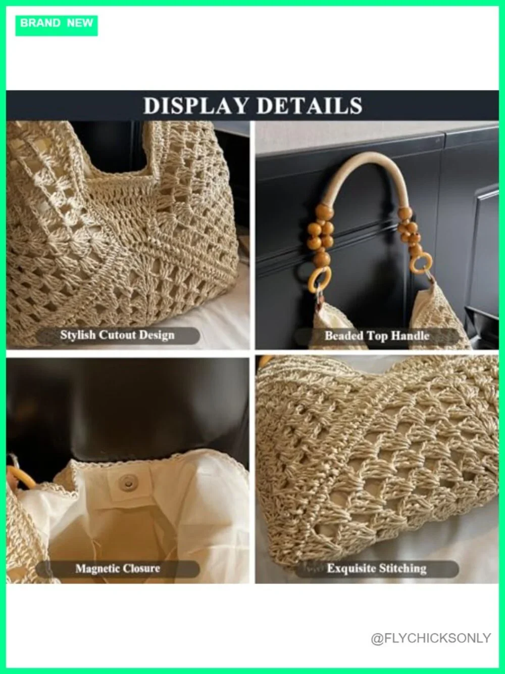 Woven Straw Hobo Tote Bag Crochet Beach Shoulder Purse
